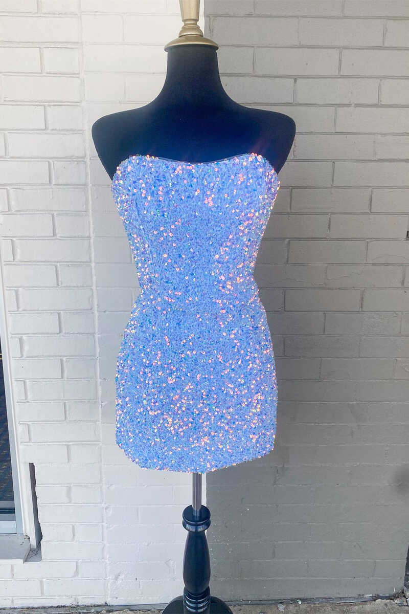 Light Blue Sequin Strapless Mini Cocktail Dresses Parties jkprom Light Blue Sequin Strapless Mini Cocktail Dresses Parties jkprom