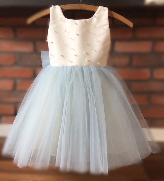 Cute Dusty Blue Flower Girl Dress with Bow jkprom Cute Dusty Blue Flower Girl Dress with Bow jkprom