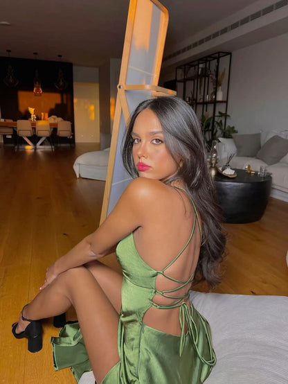 Spaghetti Straps Green Fitted Prom Outfits Gala Dress Formal
