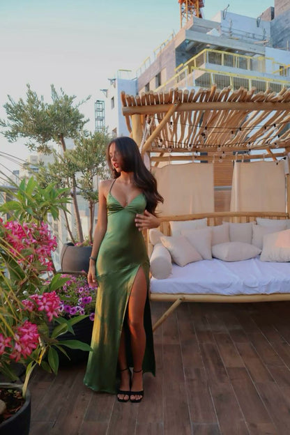 Spaghetti Straps Green Fitted Prom Outfits Gala Dress Formal