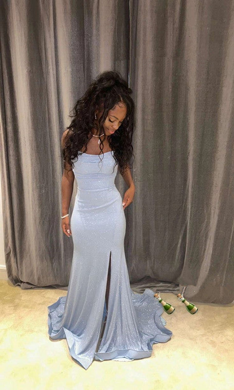 Light Blue Mermaid Long Prom Dress Elegant Evening Birthday Dresses