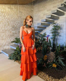 Spaghetti Straps Layered Long Prom Dress Formal Dresses