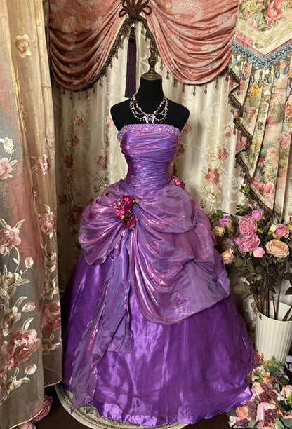 Purple Strapless Prom Dress Ball Gown Quinceanera Dresses