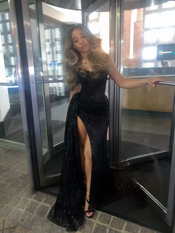 Sparkly Black Long Prom Dress with Slit Sequin Evening Dresses jkprom Sparkly Black Long Prom Dress with Slit Sequin Evening Dresses jkprom