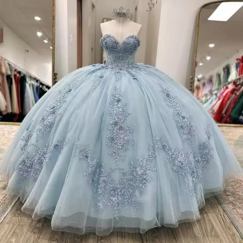 Light Blue Quinceanera Dress Lace Vestidos de 15 Anos Birthday Party P – jkprom