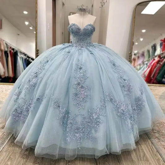 Light Blue Quinceanera Dress Lace Vestidos de 15 Anos Birthday Party Princess Ball Gowns