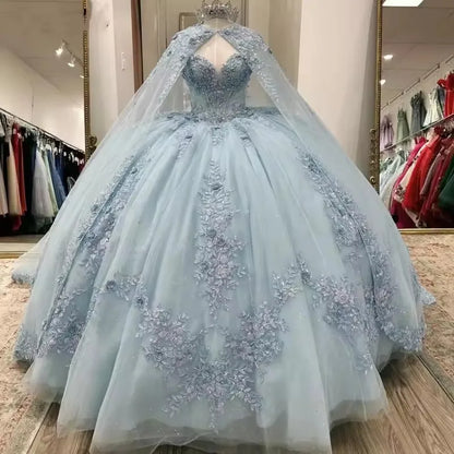 Light Blue Quinceanera Dress Lace Vestidos de 15 Anos Birthday Party Princess Ball Gowns
