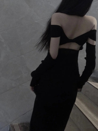 Fancy Black Maxi Dress Mermaid Off Shoulder Gala Dresses Elegant