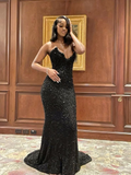 Black Mermaid Long Prom Dress Evening Gown Luxury Elegant