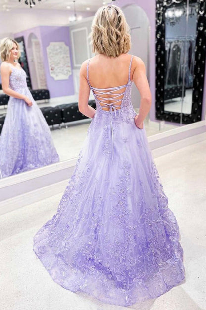 Lavender Fancy Formal Dresses, A-Line Graduation Evening Dress – jkprom