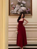Unique Burgundy Midi Party Dress A-line Long Formal Dresses