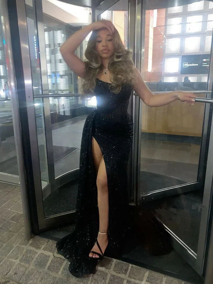 Sparkly Black Long Prom Dress with Slit Sequin Evening Dresses jkprom Sparkly Black Long Prom Dress with Slit Sequin Evening Dresses jkprom