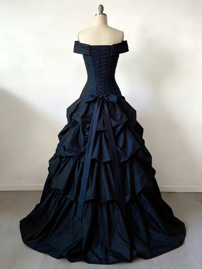 Navy Blue Evening Gown Tiered Ruffles Sweet 16 Dress