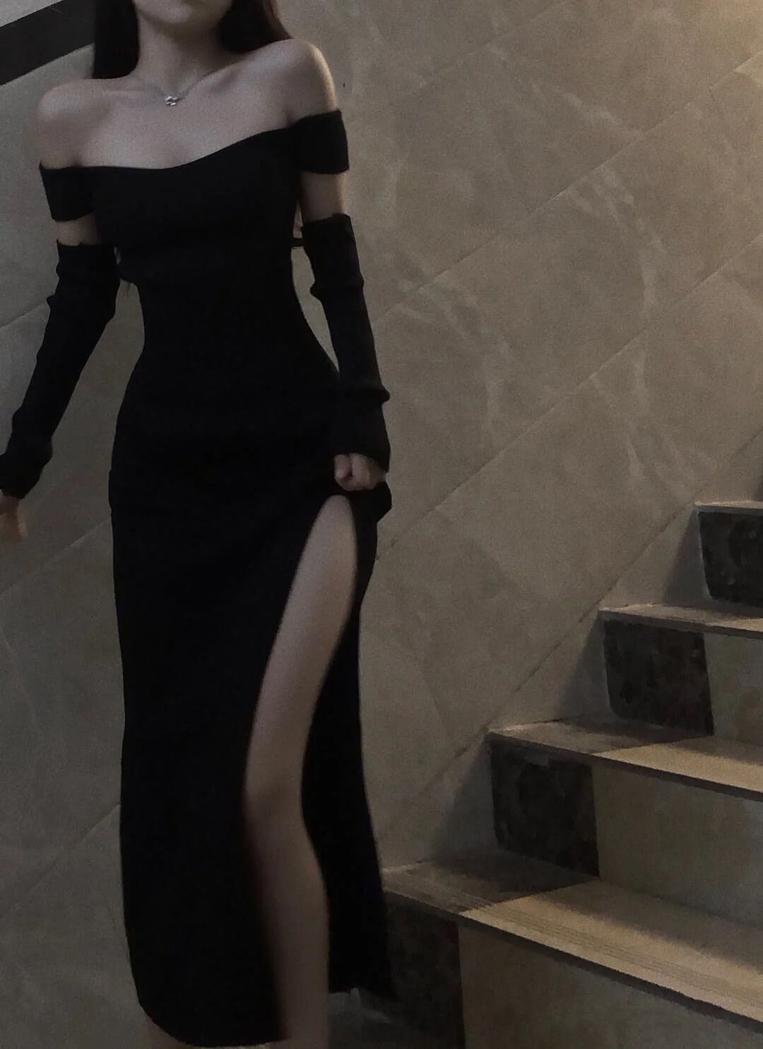 Fancy Black Maxi Dress Mermaid Off Shoulder Gala Dresses Elegant