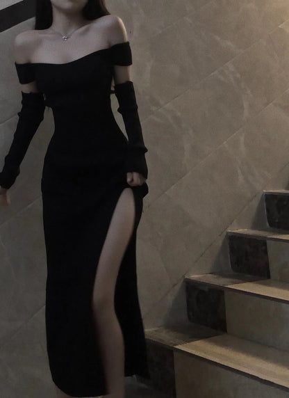 Fancy Black Maxi Dress Mermaid Off Shoulder Gala Dresses Elegant