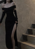 Fancy Black Maxi Dress Mermaid Off Shoulder Gala Dresses Elegant