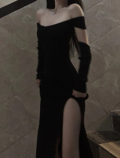 Fancy Black Maxi Dress Mermaid Off Shoulder Gala Dresses Elegant