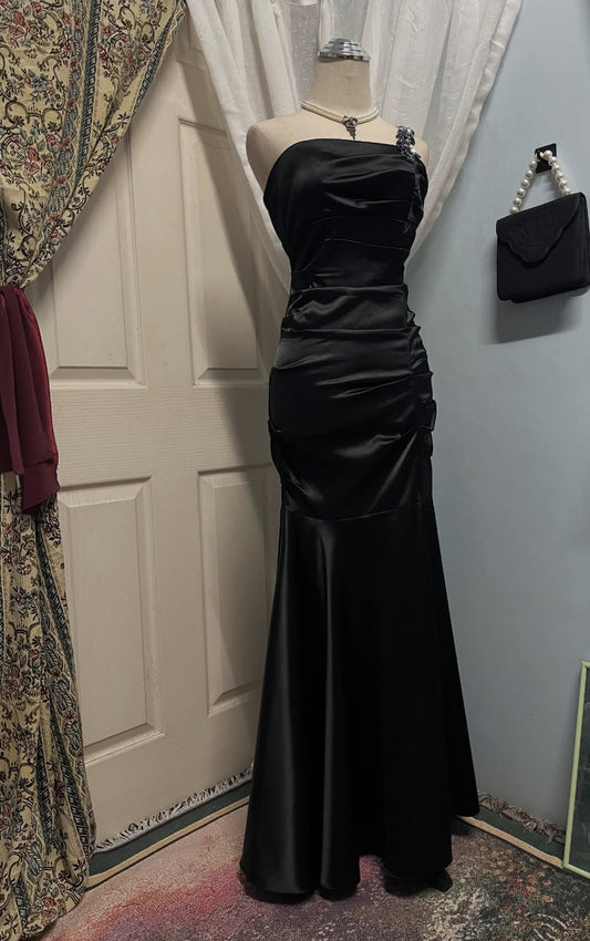 Black Long Prom Dress Sheath Satin Wedding Guest Dresses