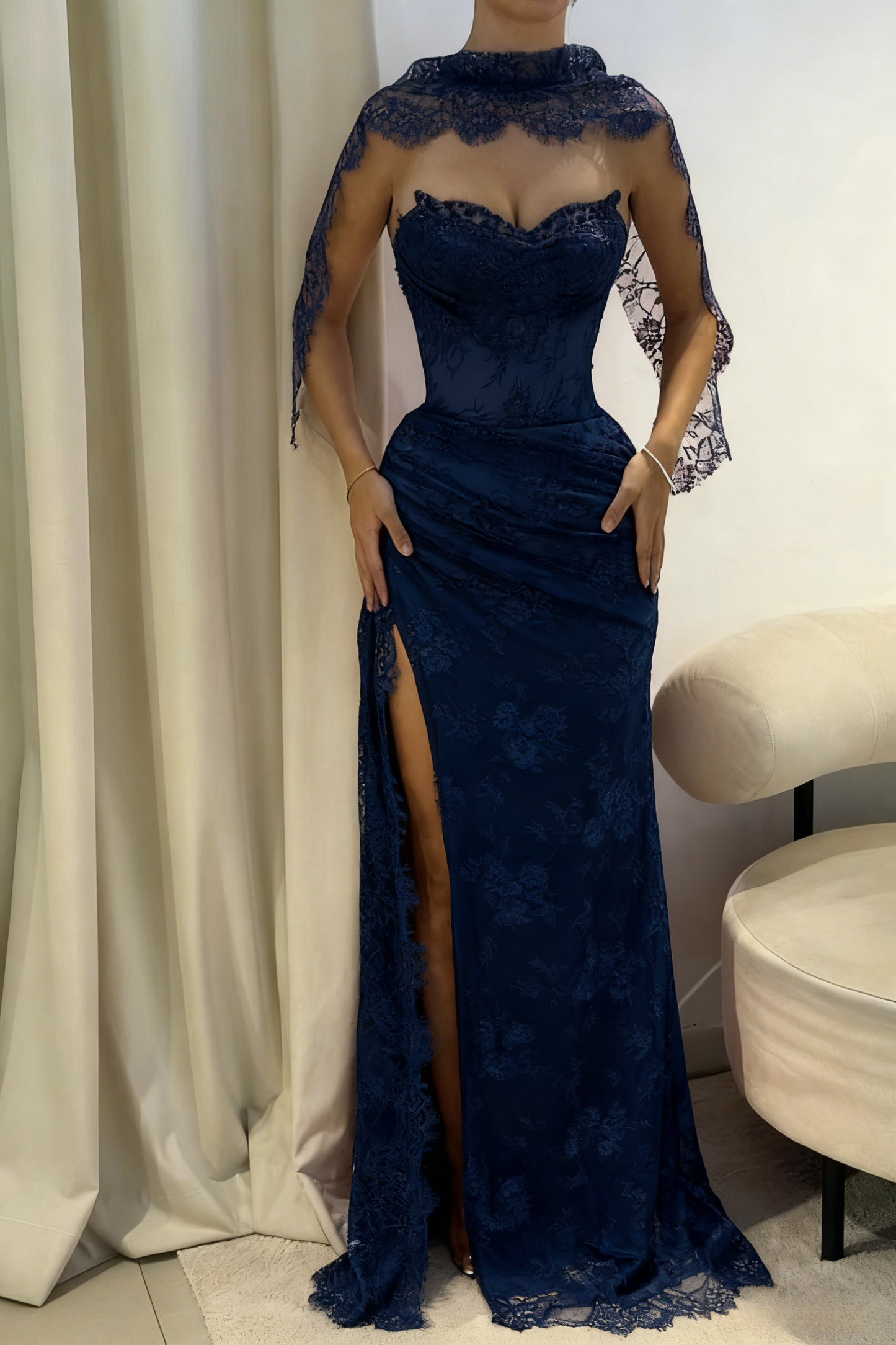 High Slit Lace Prom Dresses Mermaid Dress for Formal Occasion