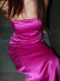 Sheath Strapless Hot Pink Satin Prom Dress Wedding Party Gown
