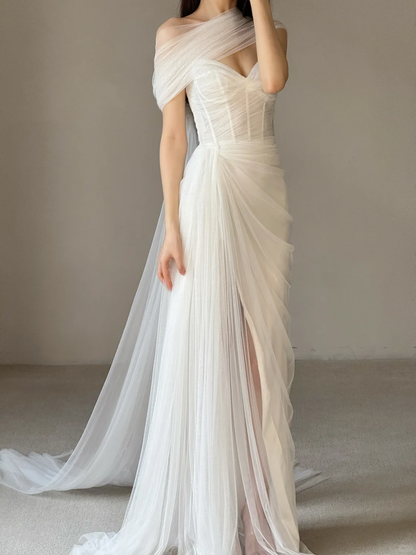 Beautiful Mermaid Long Wedding Dress with Slit Evening Gowns Formal Weddings