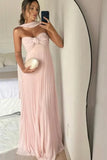 Elegant A-Line Pink Long Formal Dresses with Ruffles