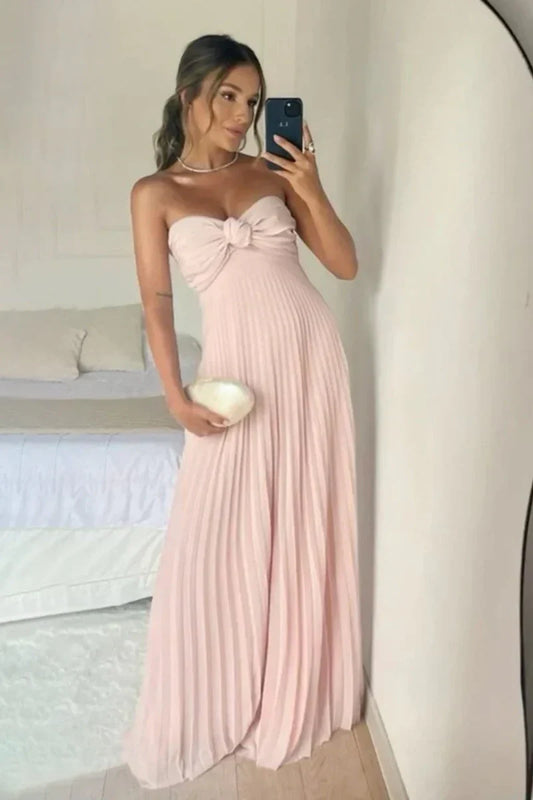 Elegant A-Line Pink Long Formal Dresses with Ruffles