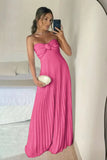 Elegant A-Line Pink Long Formal Dresses with Ruffles