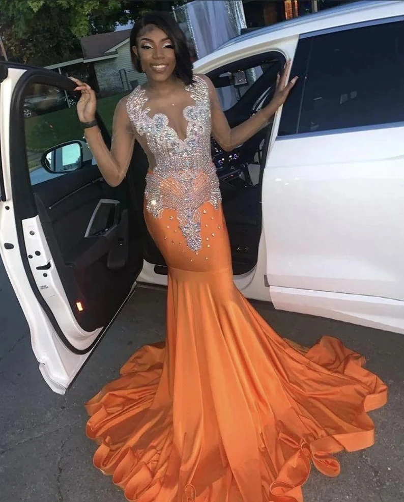 Orange Prom Dresses Mermaid Special Occasion Dress Black Girls – jkprom