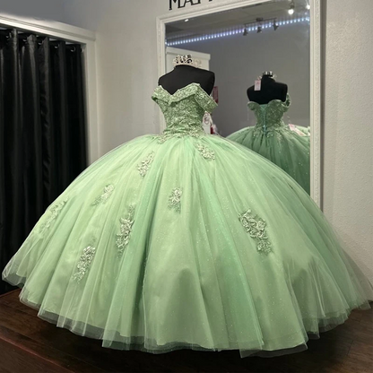 Luxury Sage Green Mexican Quinceanera Dresses Applique Lace Prom Gown jkprom Luxury Sage Green Mexican Quinceanera Dresses Applique Lace Prom Gown jkprom
