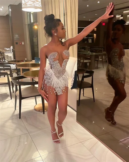 Short Prom Dresses Sexy Sparkly Rhinestone Cocktail Party Gown