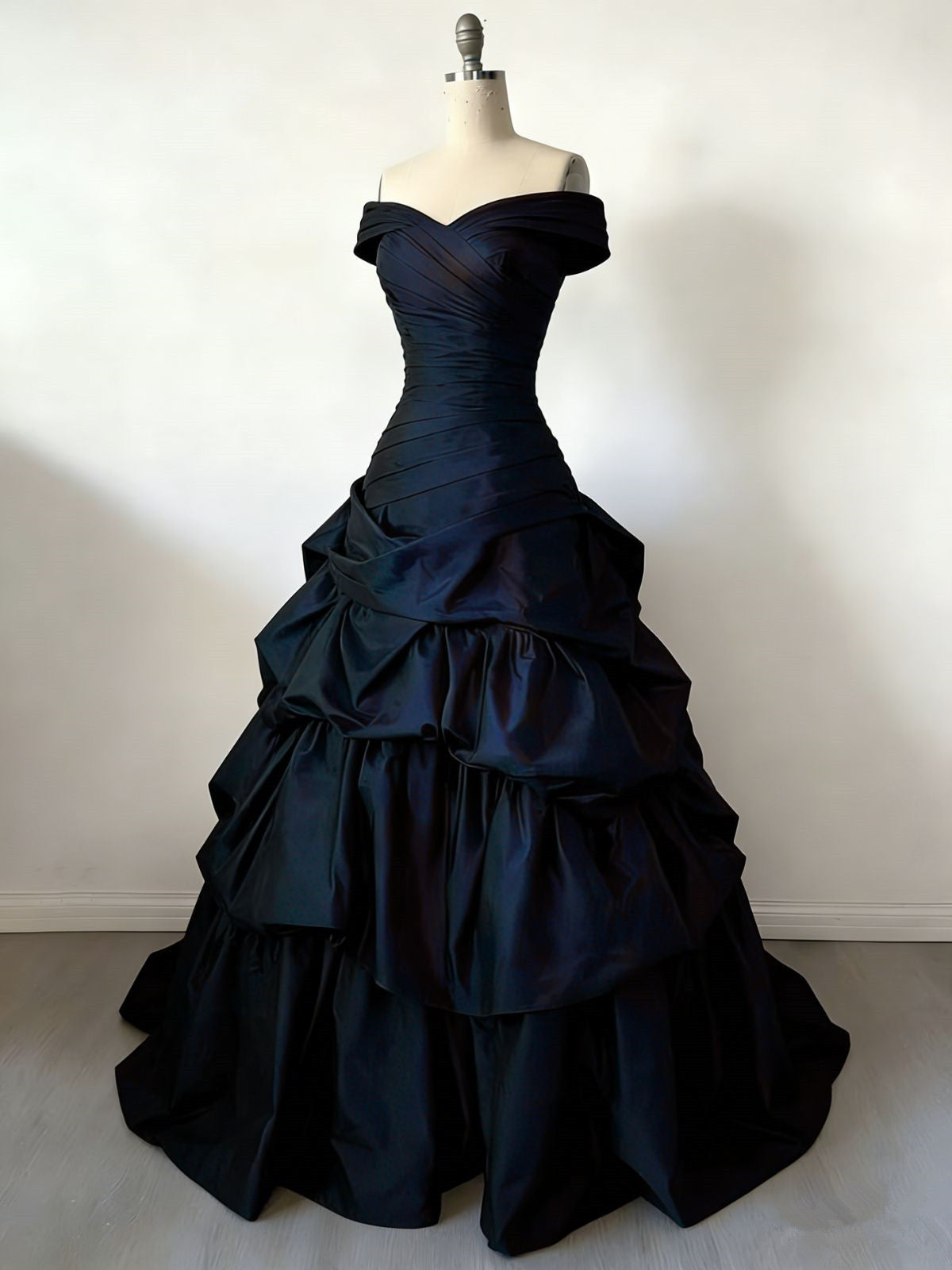 Navy Blue Evening Gown Tiered Ruffles Sweet 16 Dress