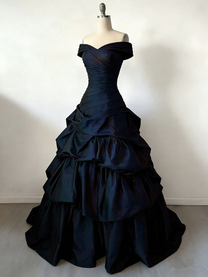 Navy Blue Evening Gown Tiered Ruffles Sweet 16 Dress