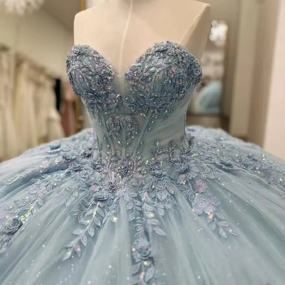 Light Blue Quinceanera Dress Lace Vestidos de 15 Anos Birthday Party P – jkprom