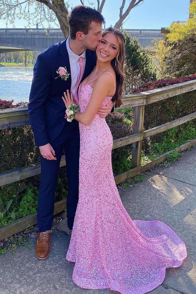 Pink Sequin Plunge V Mermaid Long Prom Dress, Dresses for Party Events jkprom Pink Sequin Plunge V Mermaid Long Prom Dress, Dresses for Party Events jkprom