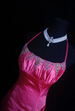 Halter Hot Pink A Line Long Prom Dress Women Formal Dress