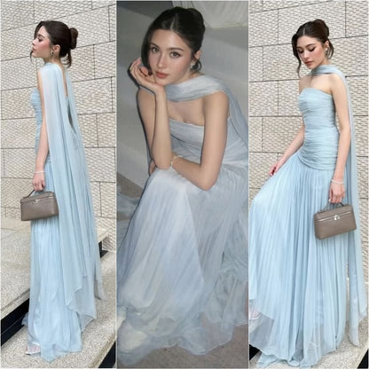 Long Prom Dresses Strapless A-Line Tulle Formal Occasion Dress Elegant