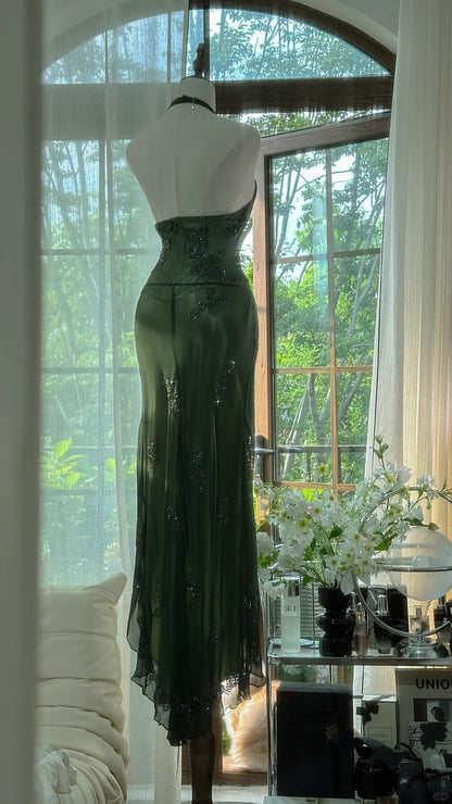 Green Halter Prom Party Dresses Unique Long Mermaid Evening Dress