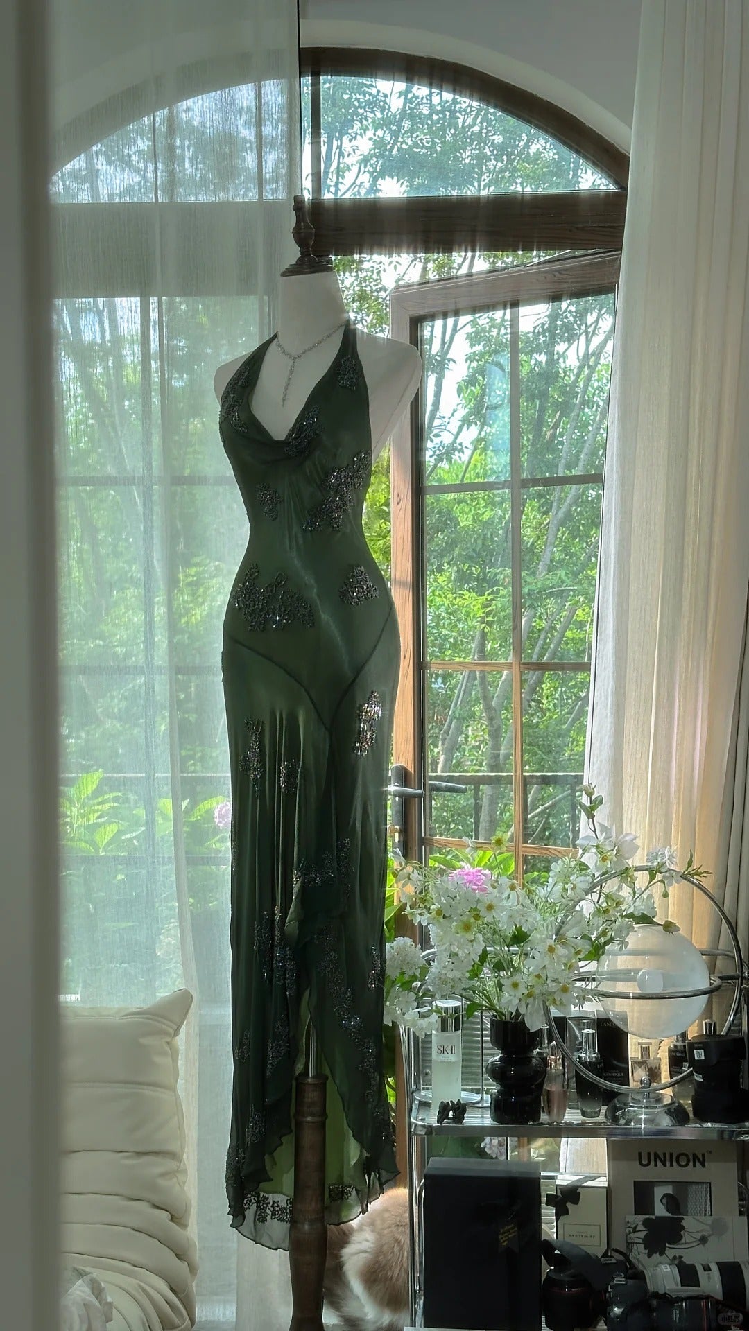 Green Halter Prom Party Dresses Unique Long Mermaid Evening Dress