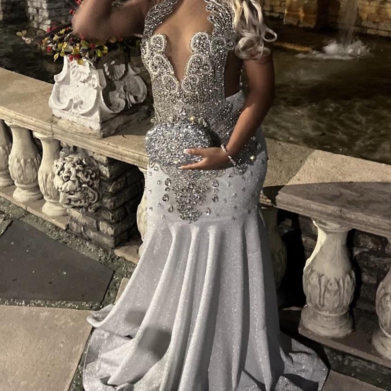 Silver Mermaid Crystal Prom Dress Long Special Occasion Dresses
