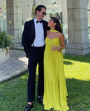 Fancy Strapless Pleated Dresses Sexy Chiffon Long Evening Party Gowns