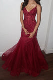 Burgundy Mermaid Corset Prom Dress Long Graduation Maxi Gown