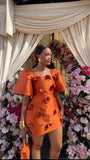 Orange Homecoming Dress Short Sleeves Satin Mini Party Dresses