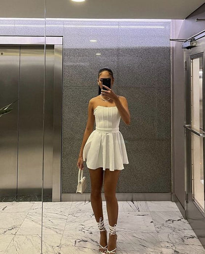Cute White Strapless Homecoming Dresses,Night Dress Party Short – jkprom Cute White Strapless Homecoming Dresses,Night Dress Party Short – jkprom
