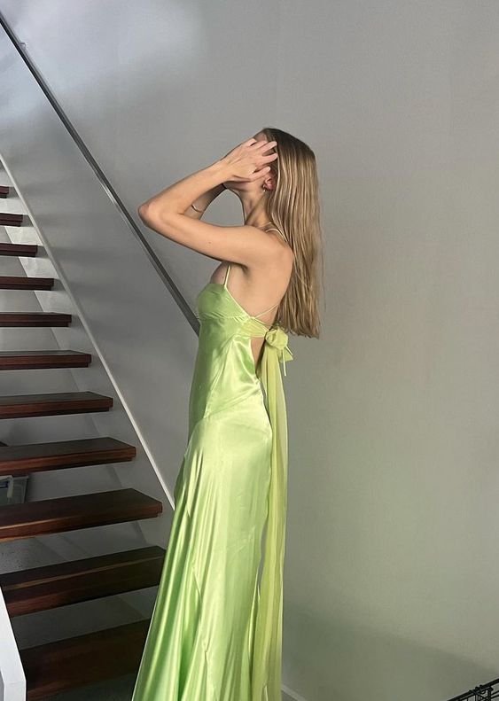 Simple Spaghetti Strap Leg Split Long Prom Dress