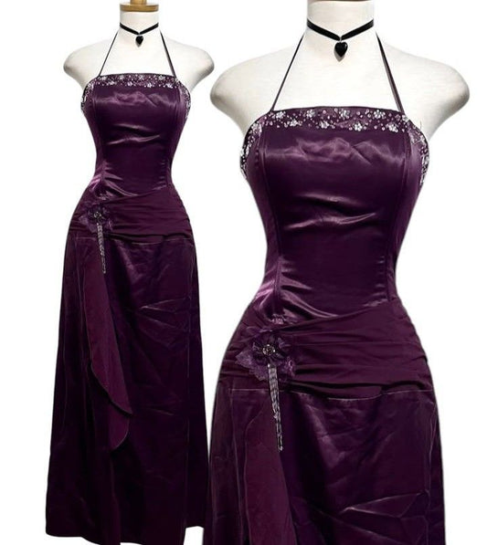 Halter Prom Party Dress Purple Long Formal Evening Gown