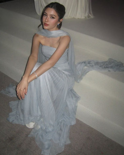 Long Prom Dresses Strapless A-Line Tulle Formal Occasion Dress Elegant