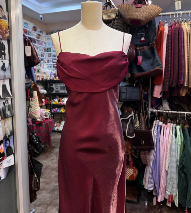 Vintage Spaghetti Straps Burgundy Prom Party Dress Formal Gown