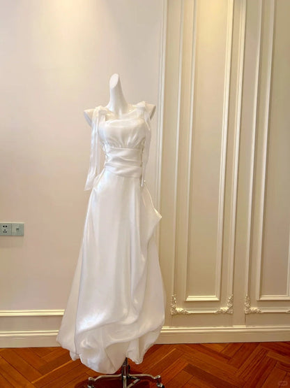 A Line White Long Formal Party Dress Sweet Simple Bridal Dresses