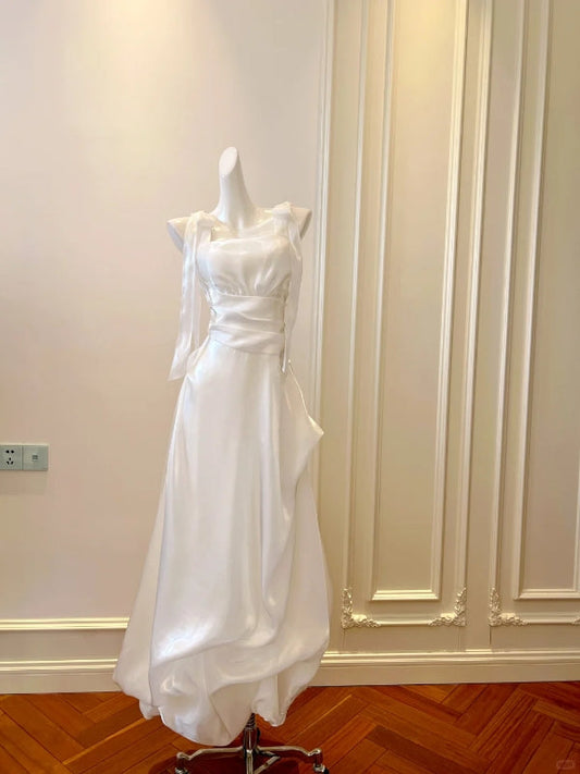 A Line White Long Formal Party Dress Sweet Simple Bridal Dresses